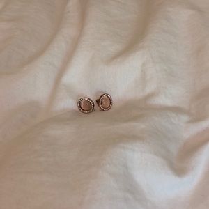 Rose gold and light pink halo style earrings